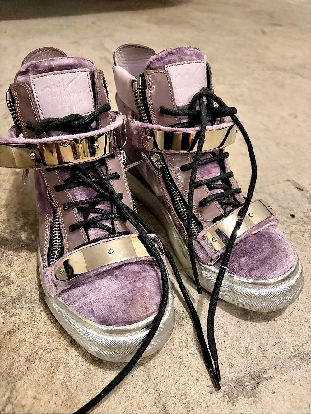 Giuseppe Zanotti Double-Zip Velvet High-Top Sneakers Purple & Pink EU 36